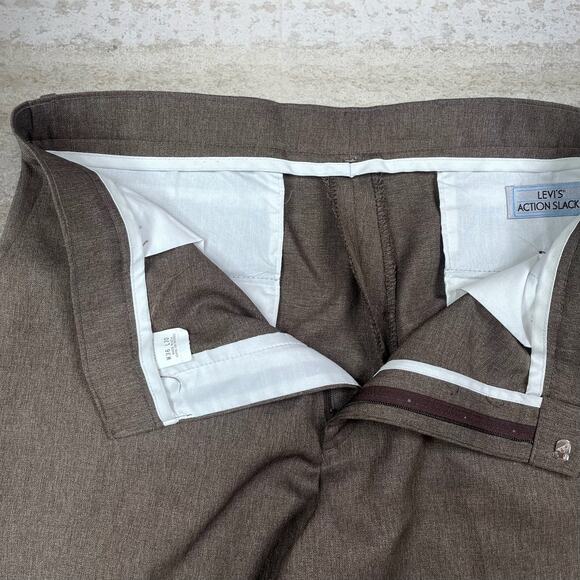 Vintage 80s Levis Dress Pants 36x30 Relaxed Flared Fit Chocolate Brown Made USA - Picture 4 of 4